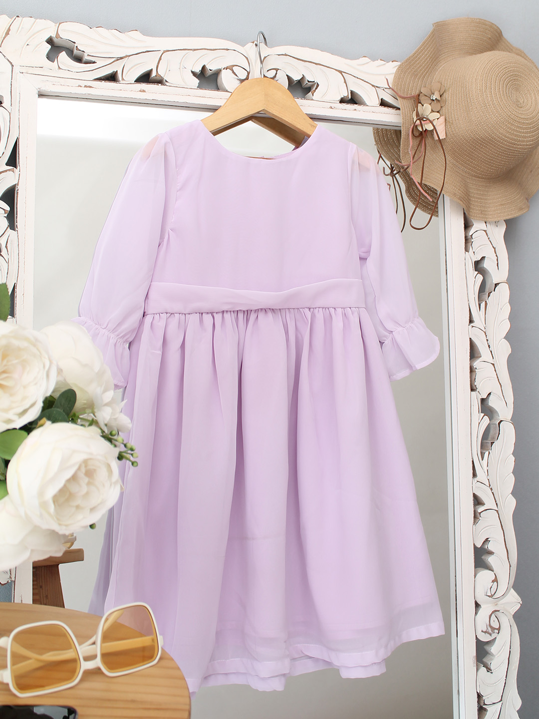 Qvink Solid Knee Length Dress - Purple