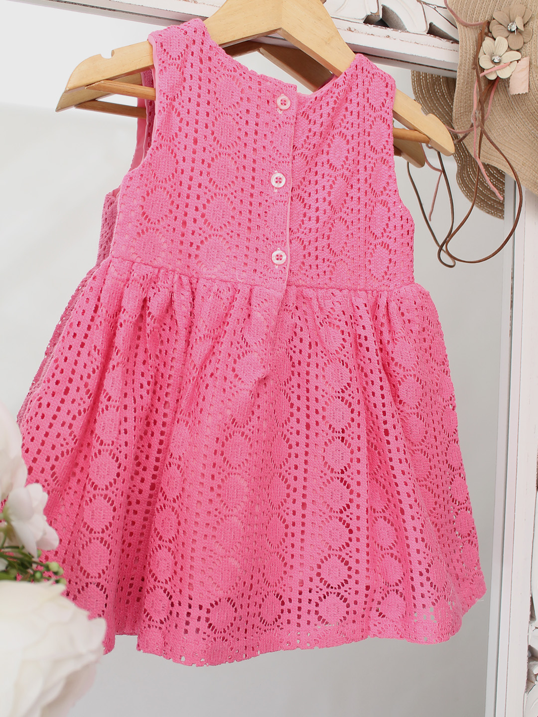 Qvink Cap Sleeves Schiffli Dress - Pink