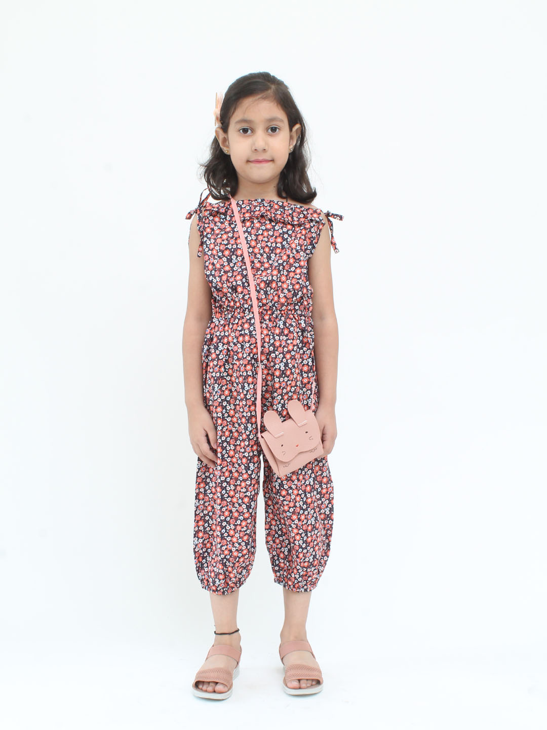 Qvink Sleeveless Floral Printed Jumpsuit- Orange