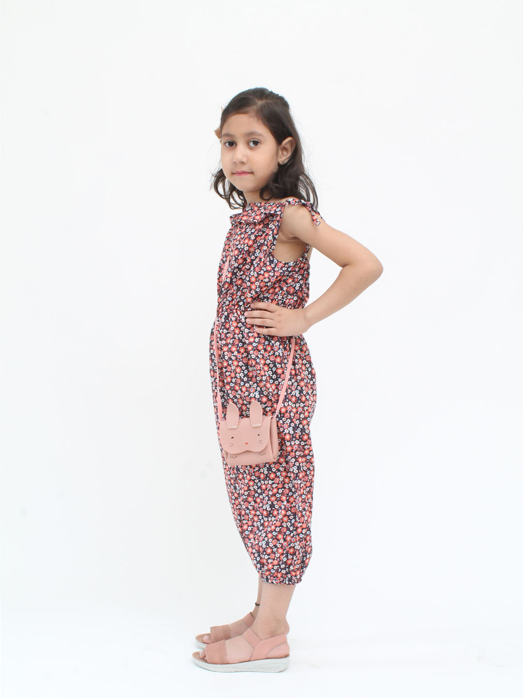 Qvink Sleeveless Floral Printed Jumpsuit- Orange