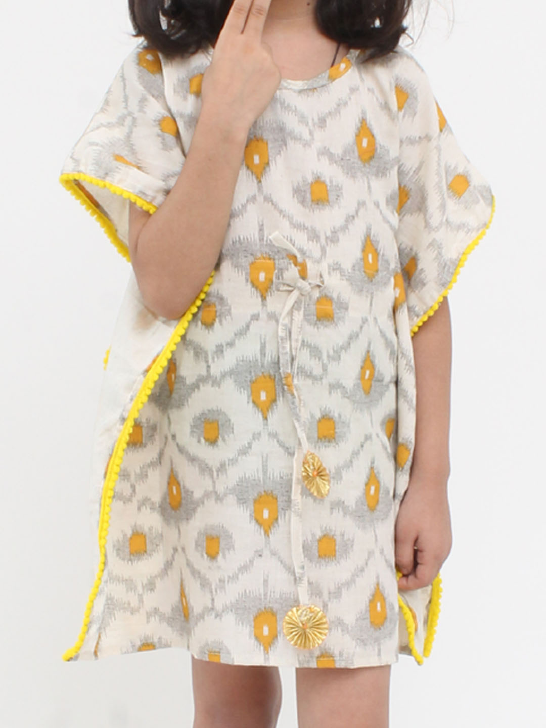 Qvink Half Sleeves Printed Kaftan Dress- Cream