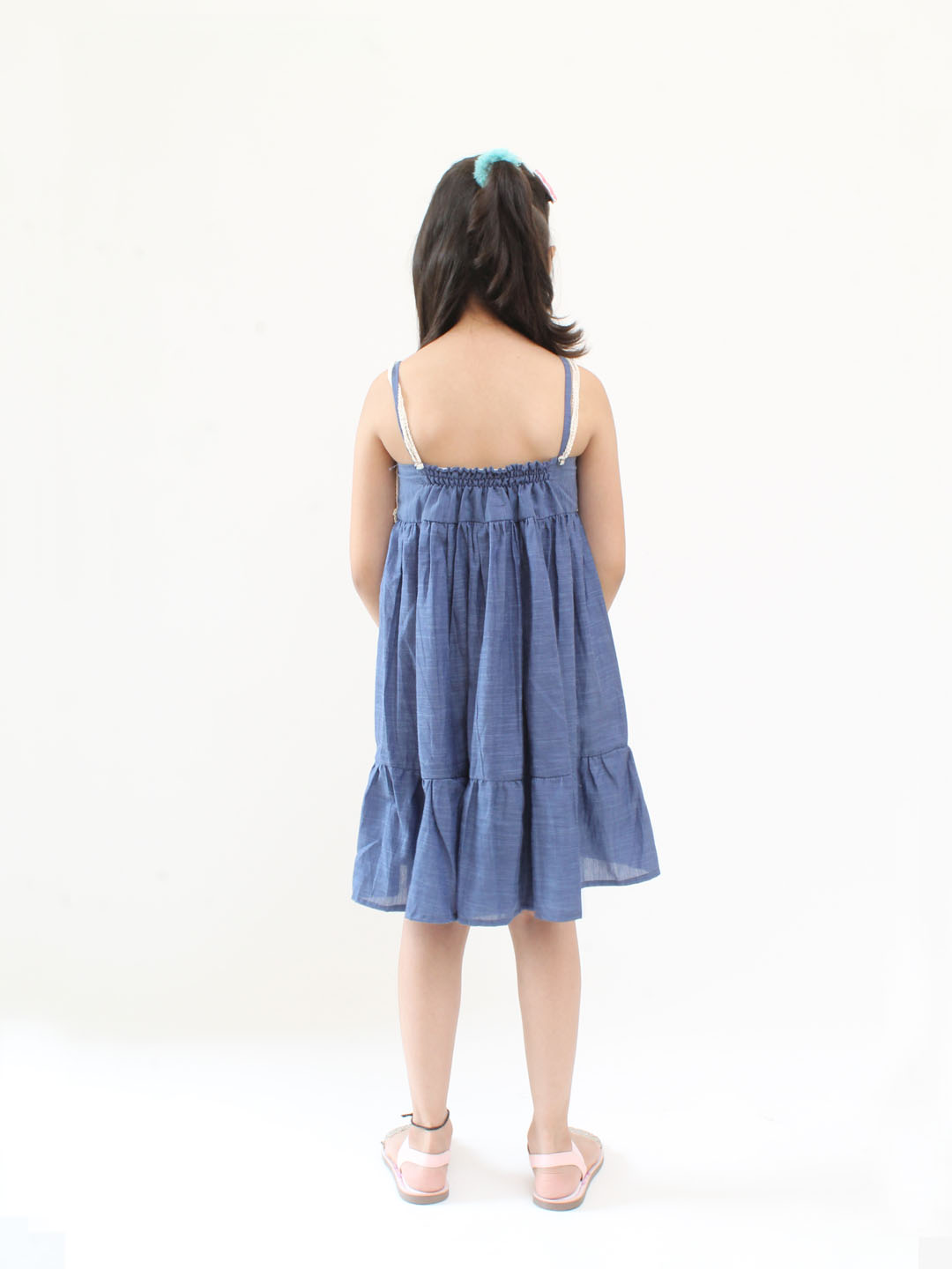 Qvink Sleeveless Crochet Cotton Dress- Blue