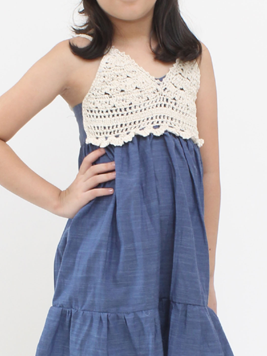 Qvink Sleeveless Crochet Cotton Dress- Blue