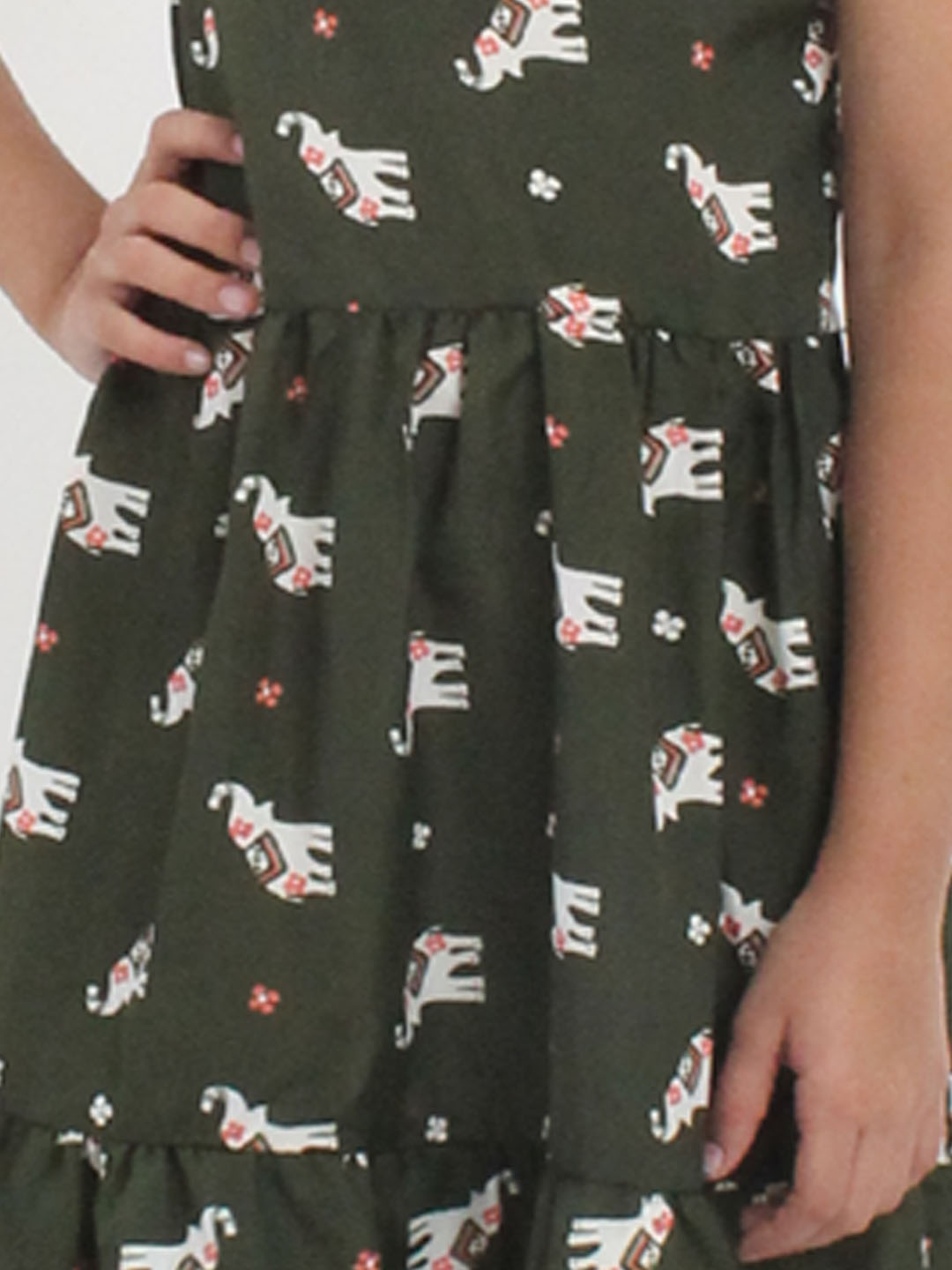 Qvink Sleeveless Strapy Elephant Printed Dress- Green