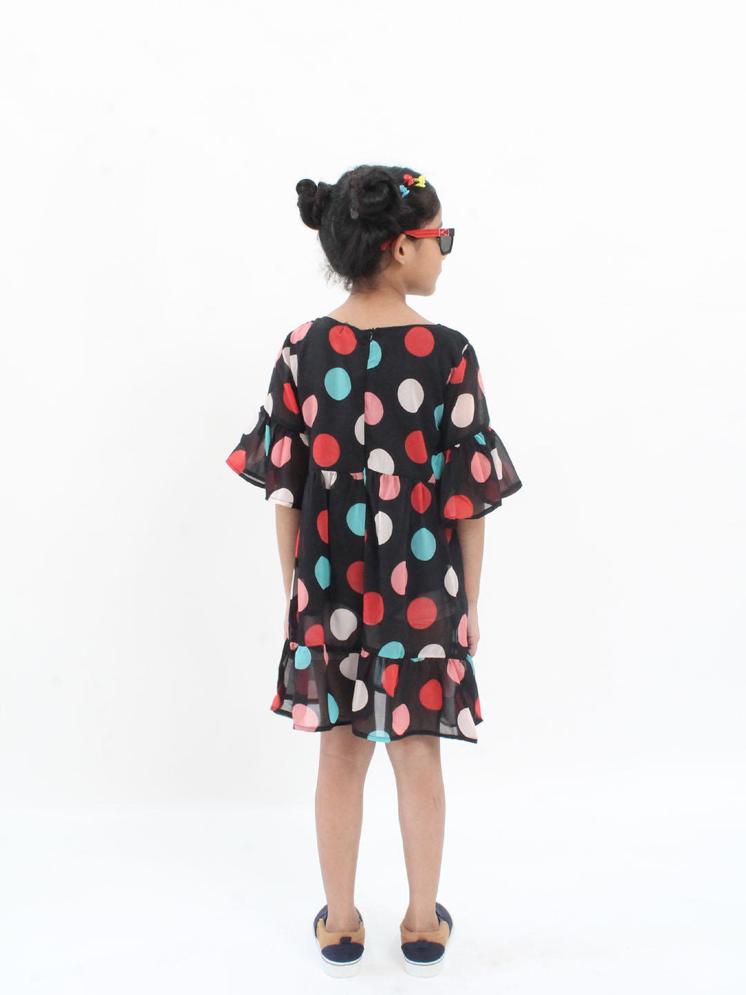 Qvink Frill Sleeves Polka Dot Frock - Black