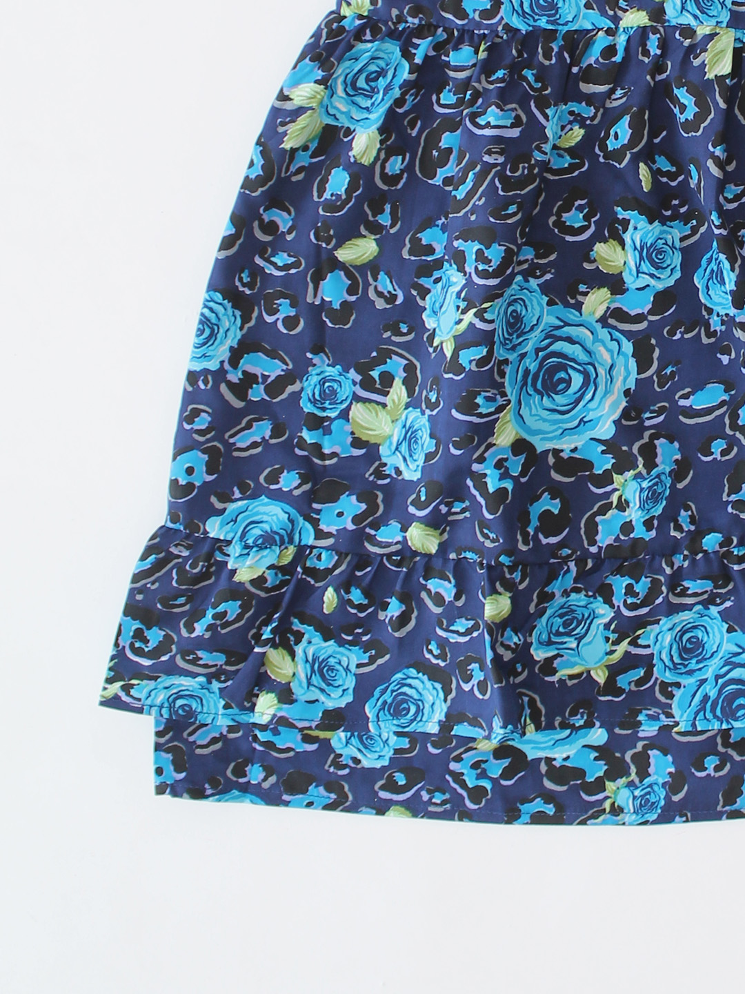 Qvink Cotton Rose Printed Sleeveless Dress - Blue