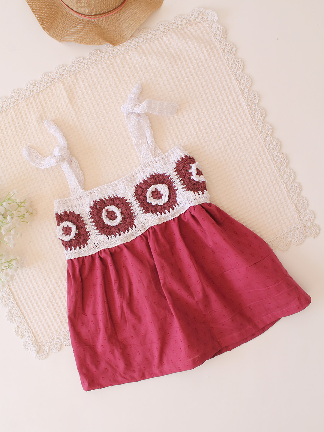 Qvink Sleeveless Crochet Detailed Summer Dress - Maroon