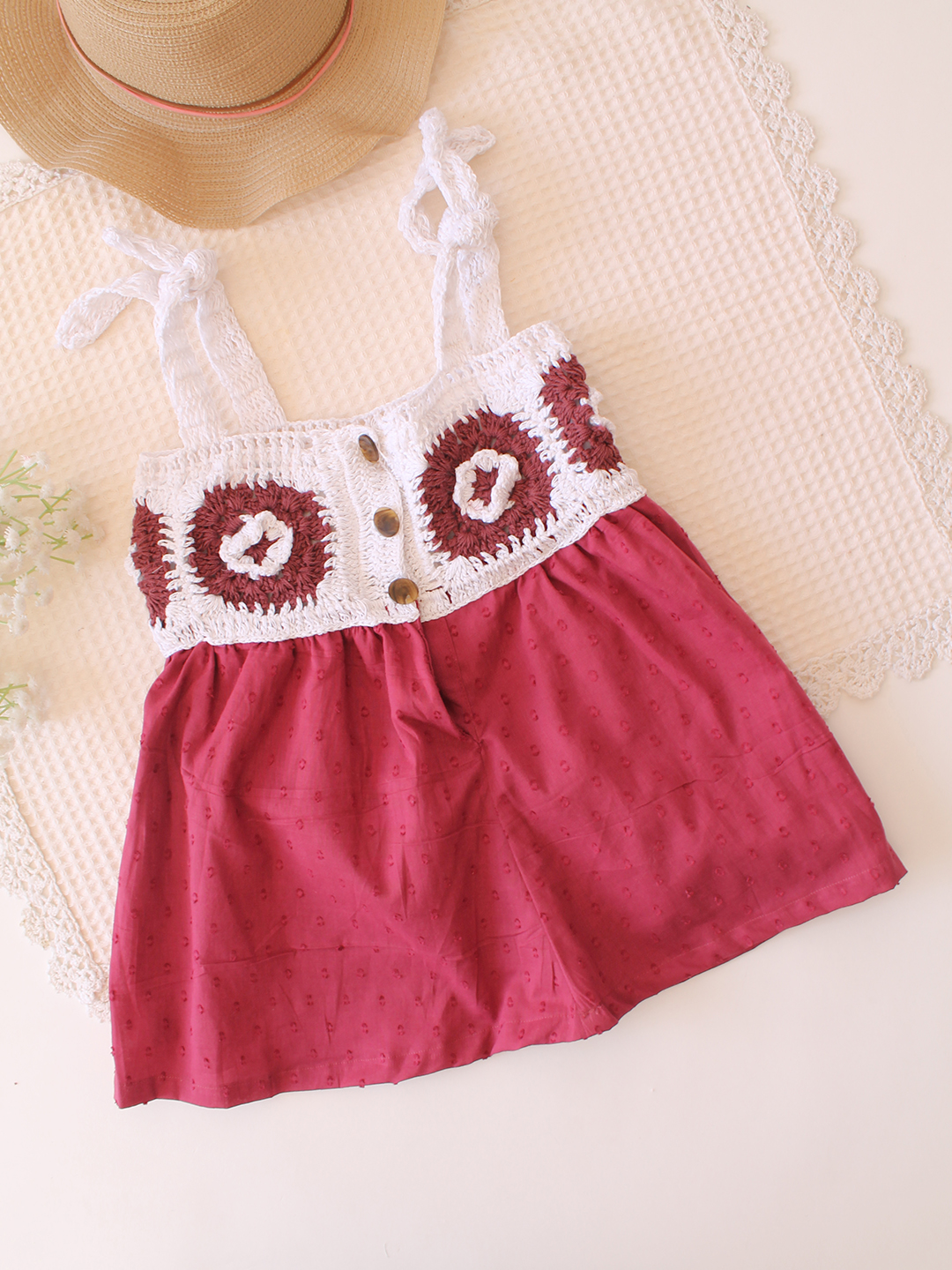 Qvink Sleeveless Crochet Detailed Summer Dress - Maroon