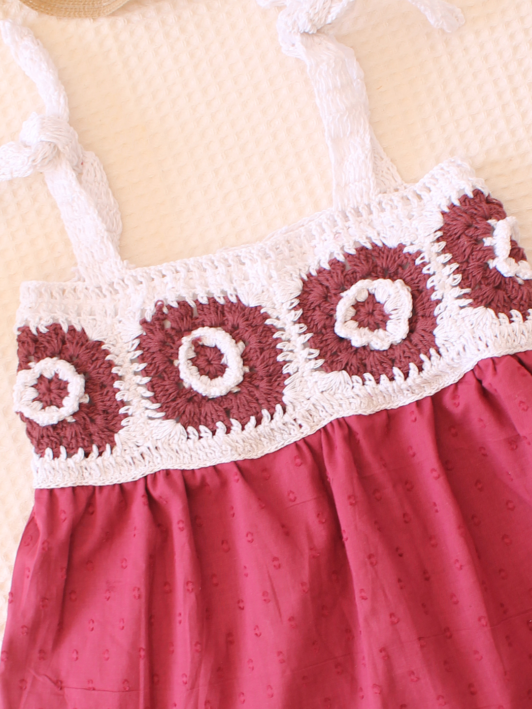 Qvink Sleeveless Crochet Detailed Summer Dress - Maroon