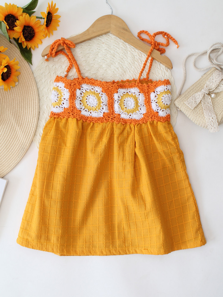 Image of Qvink Sleeveless Crochet Detailed Summer Dress - Yellow