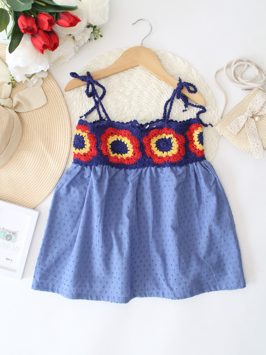 Qvink Sleeveless Crochet Detailed Summer Dress - Blue