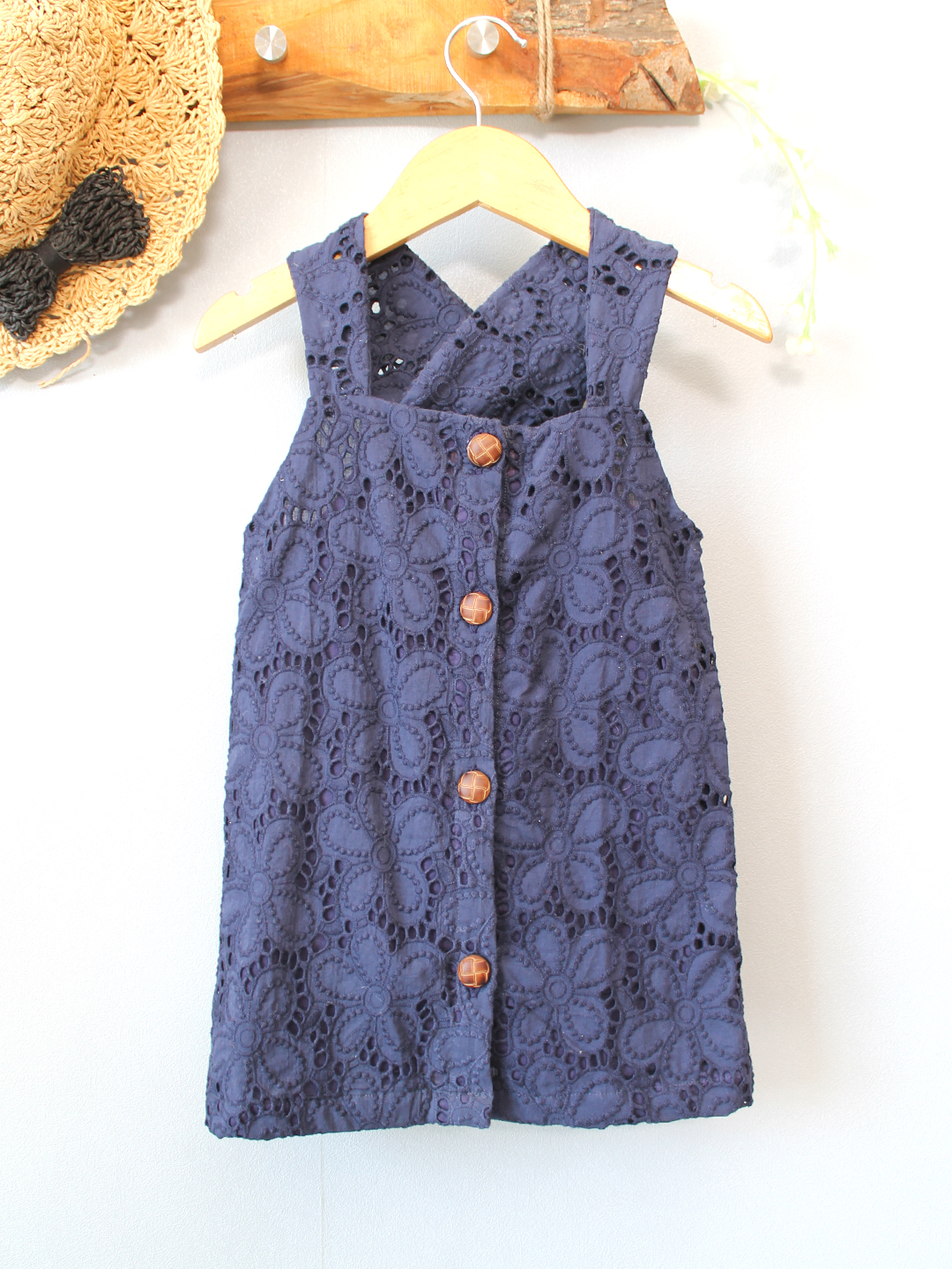 Qvink Sleeveless Schiffli Printed Summer Dress - Navy