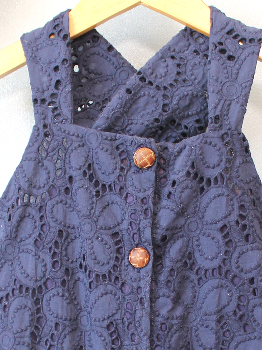 Qvink Sleeveless Schiffli Printed Summer Dress - Navy