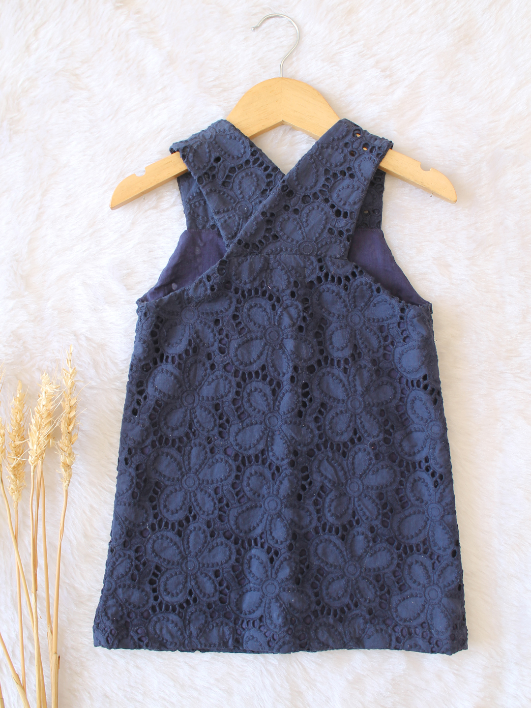 Qvink Sleeveless Schiffli Printed Summer Dress - Navy