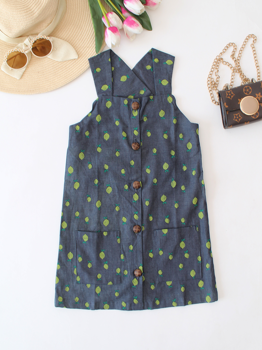 Qvink Printed Front Onenable Sleeveless Summer Dress - Dark Grey