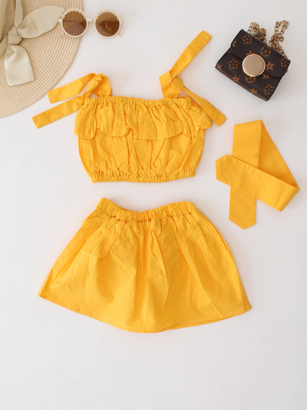 Cotton Shoulder Tie-Up With Skirt Co ord Set