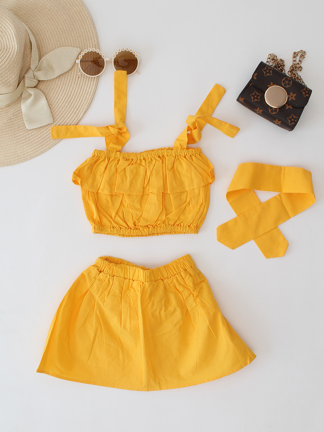 Cotton Shoulder Tie-Up With Skirt Co ord Set