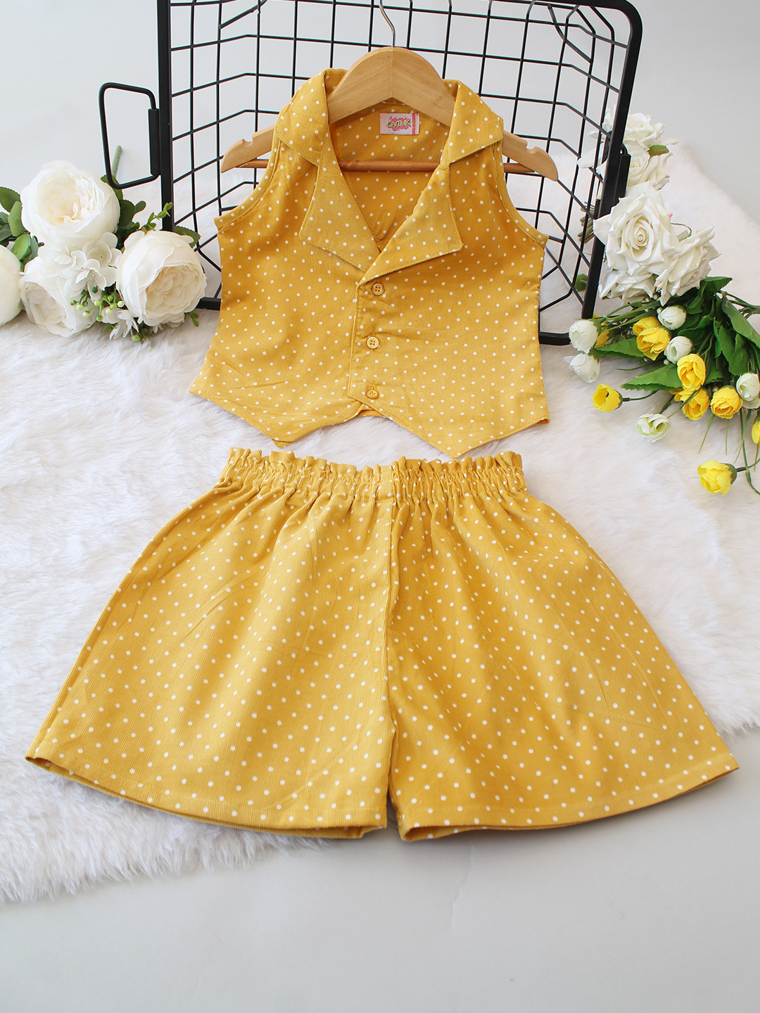 Cotton Polka Dots Collar Detail Shirt Co ord Set