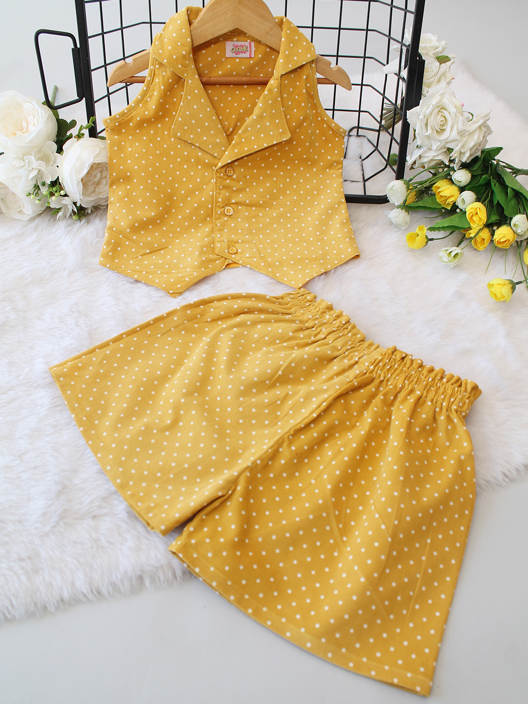 Cotton Polka Dots Collar Detail Shirt Co ord Set
