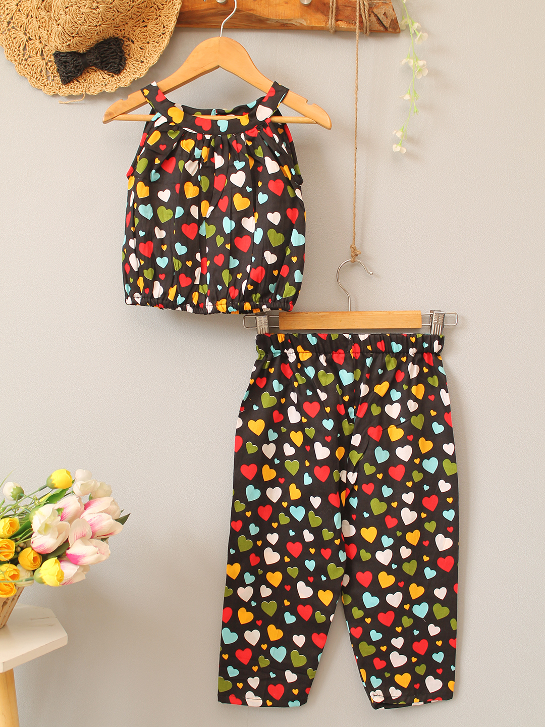 Cotton Multi Heart Printed Summer Co ord Set