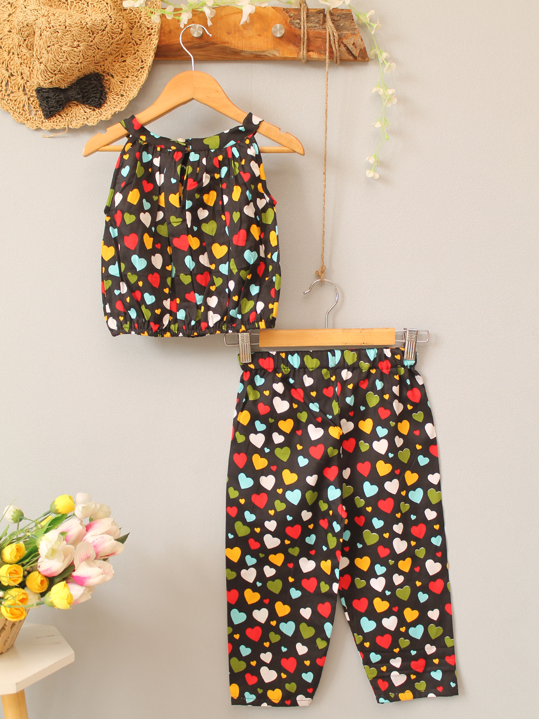 Cotton Multi Heart Printed Summer Co ord Set