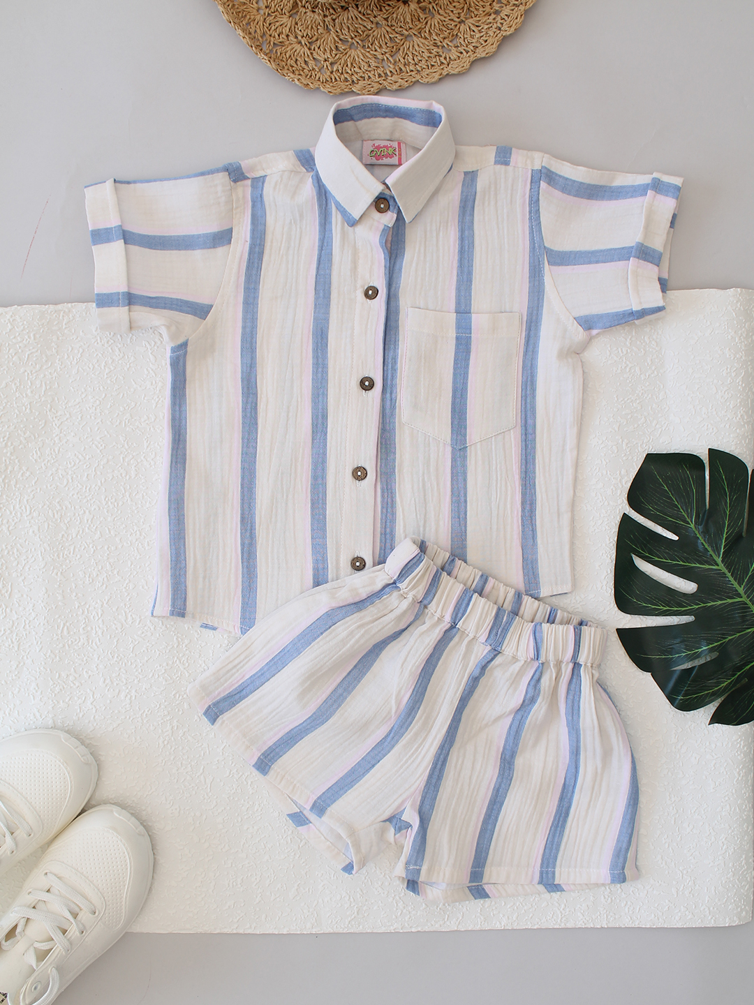 Qvink Striped Shorts Set- White