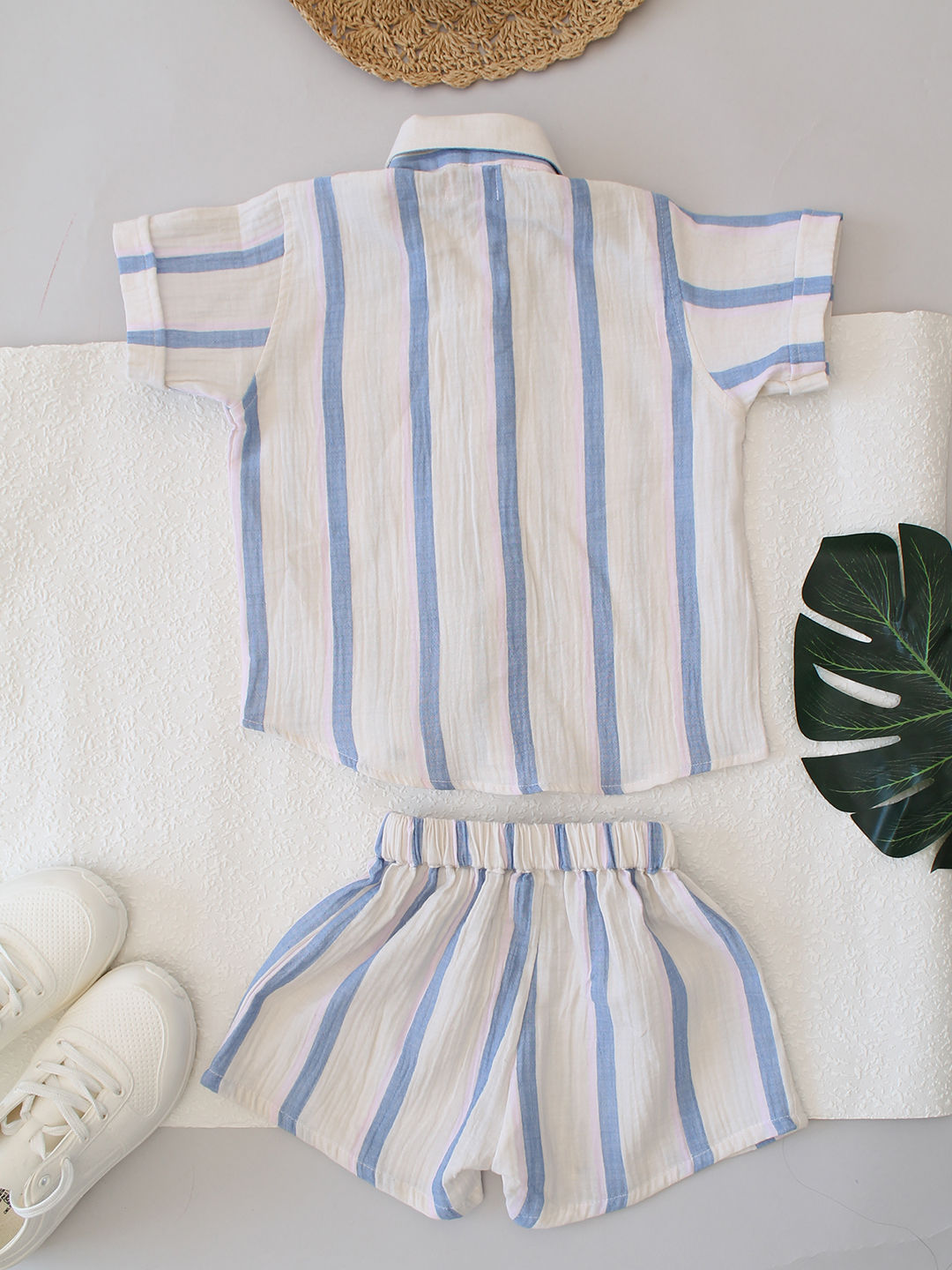 Qvink Striped Shorts Set- White