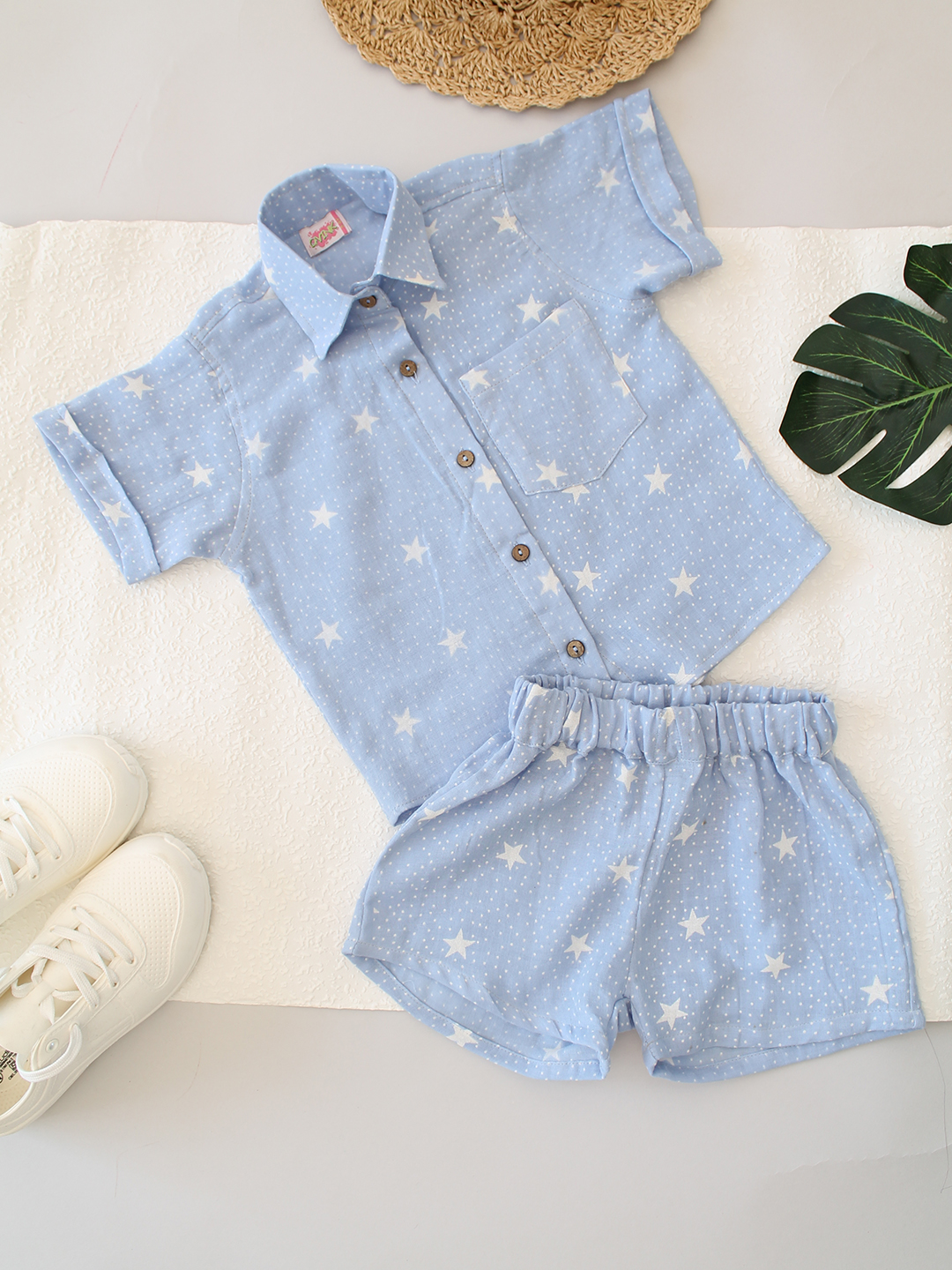 Qvink Star Printed Co-ord Set- Sky Blue