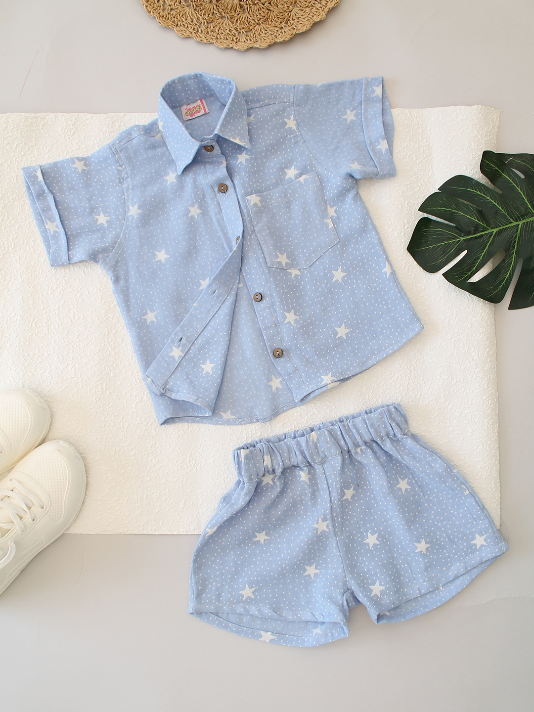 Qvink Star Printed Co-ord Set- Sky Blue