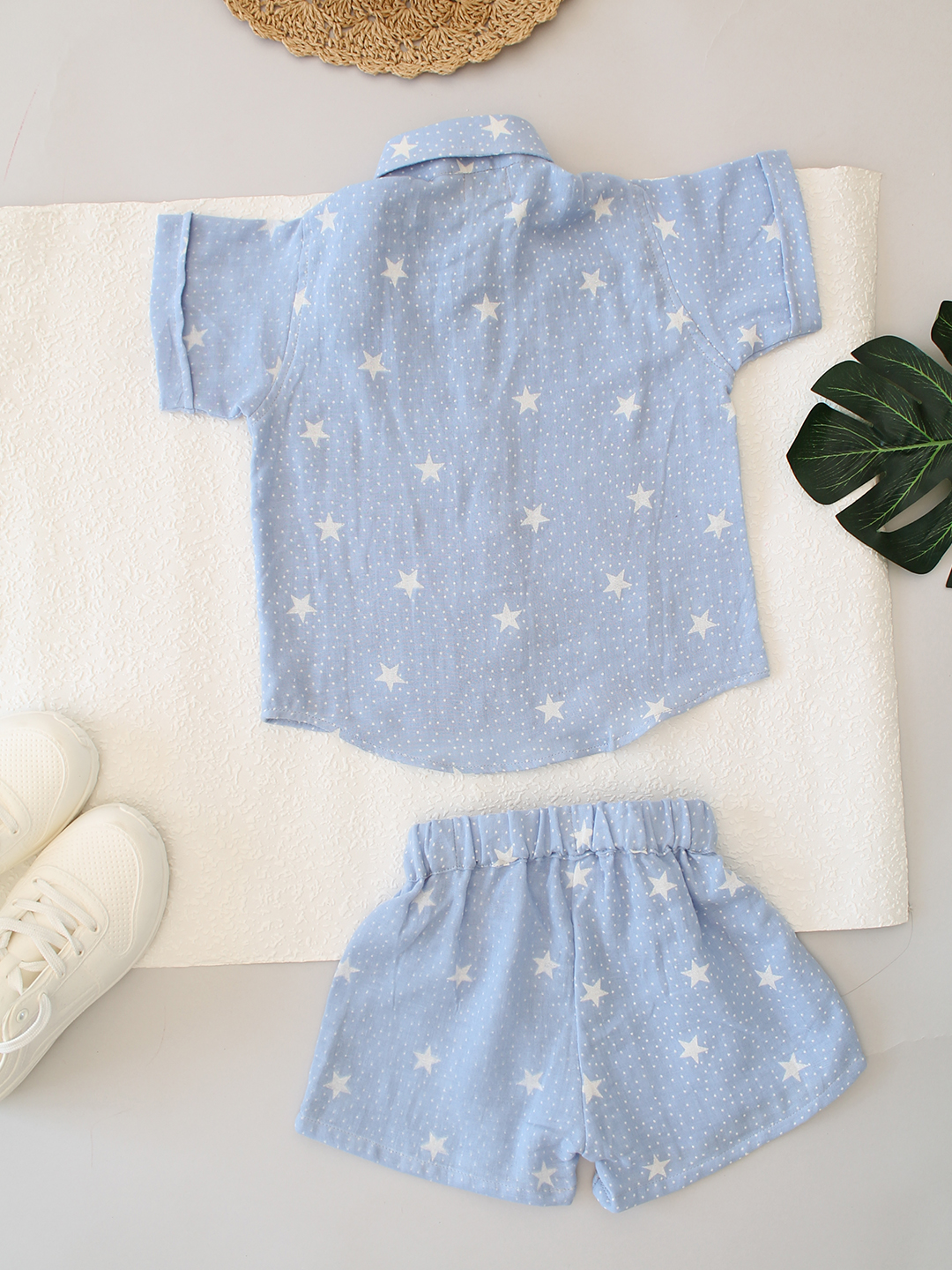 Qvink Star Printed Co-ord Set- Sky Blue