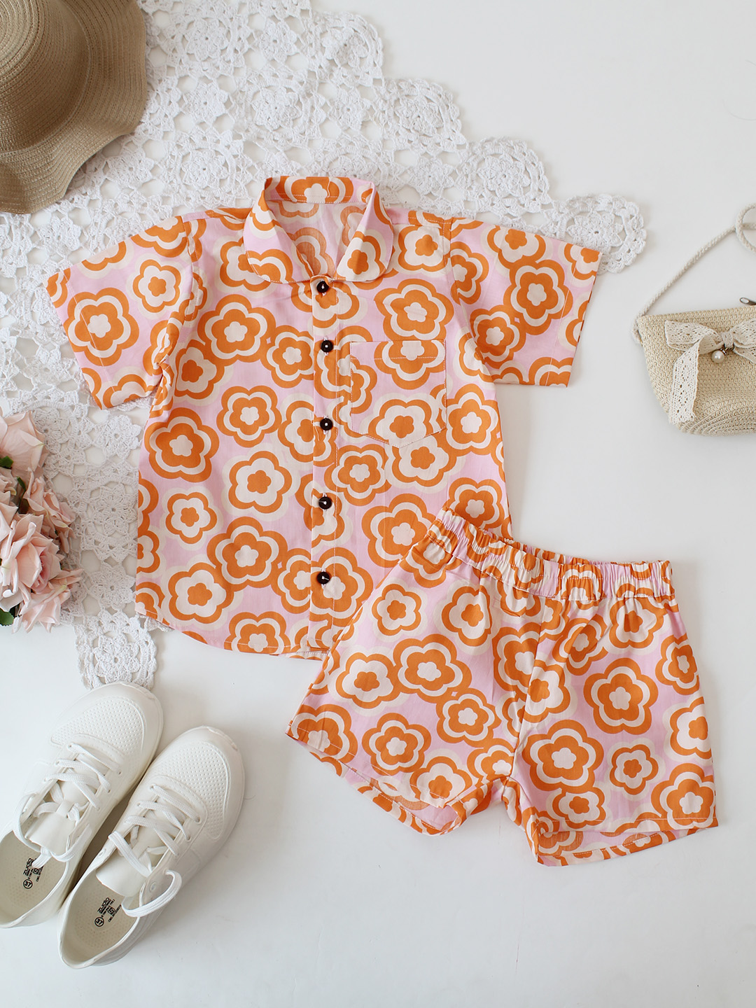 Qvink Floral Print Coord Set- Orange