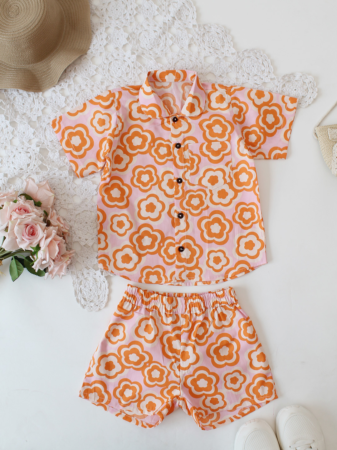 Qvink Floral Print Coord Set- Orange