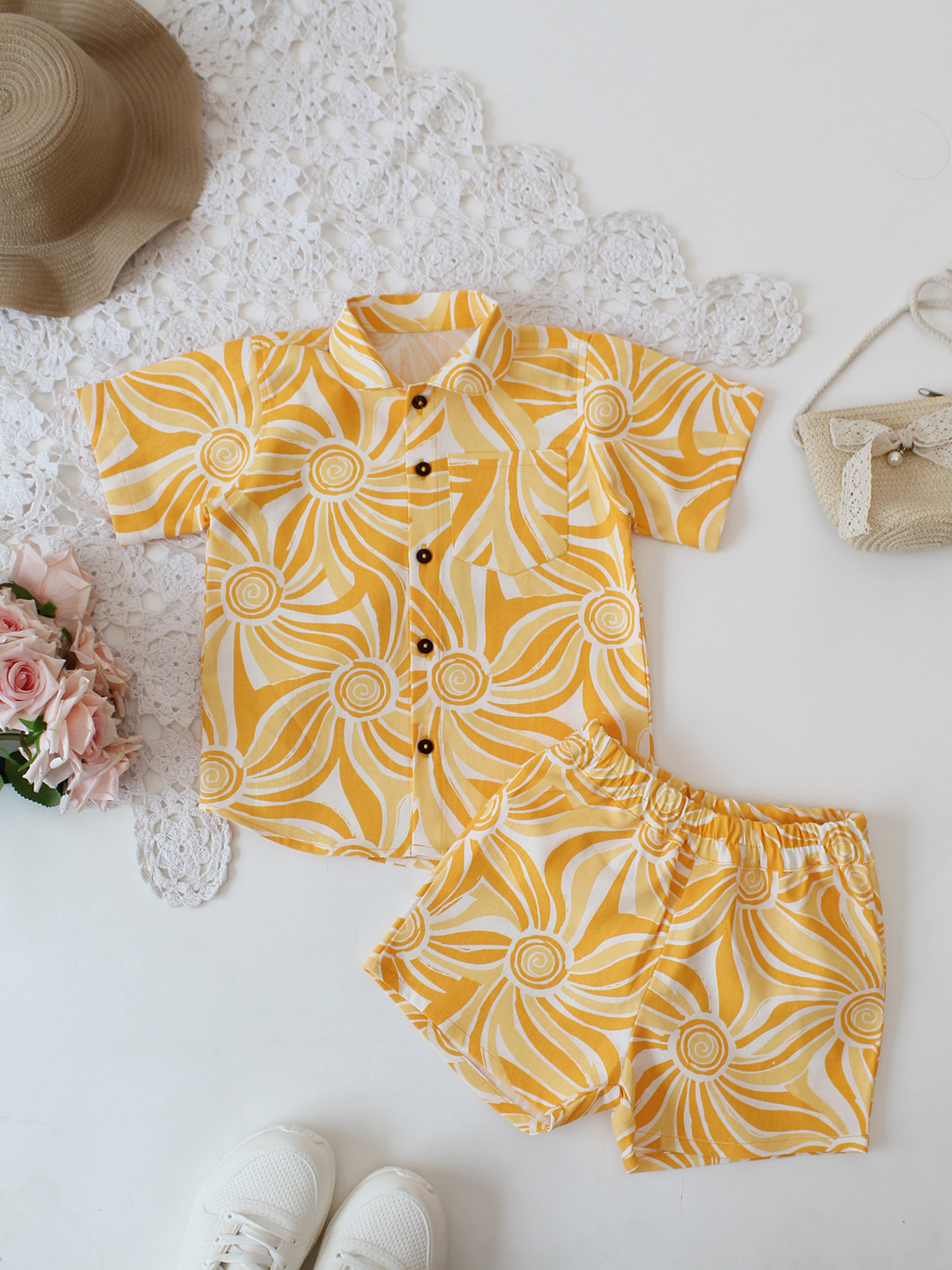 Qvink All Over Printed Co-ord Set- Yellow