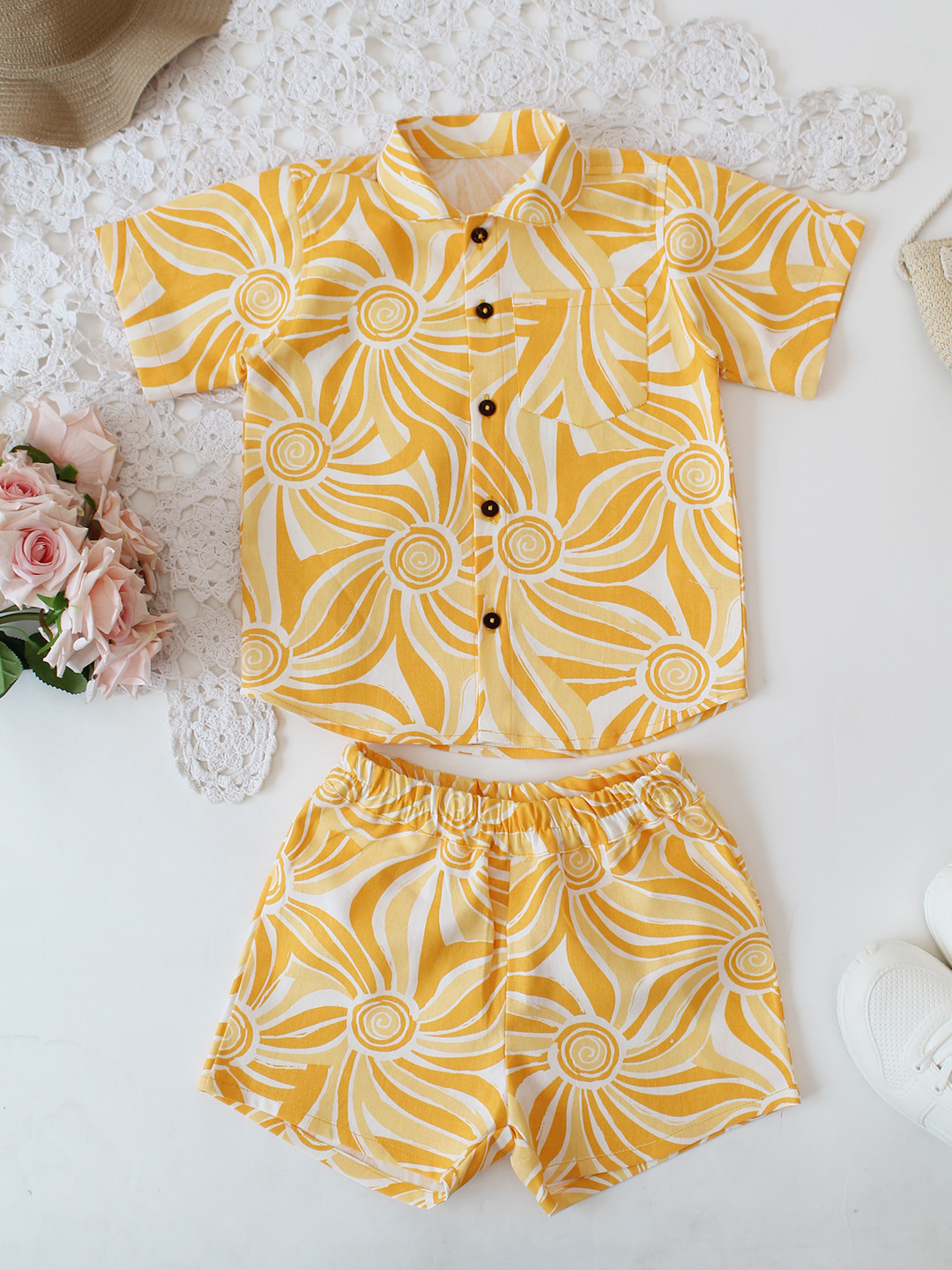 Qvink All Over Printed Co-ord Set- Yellow