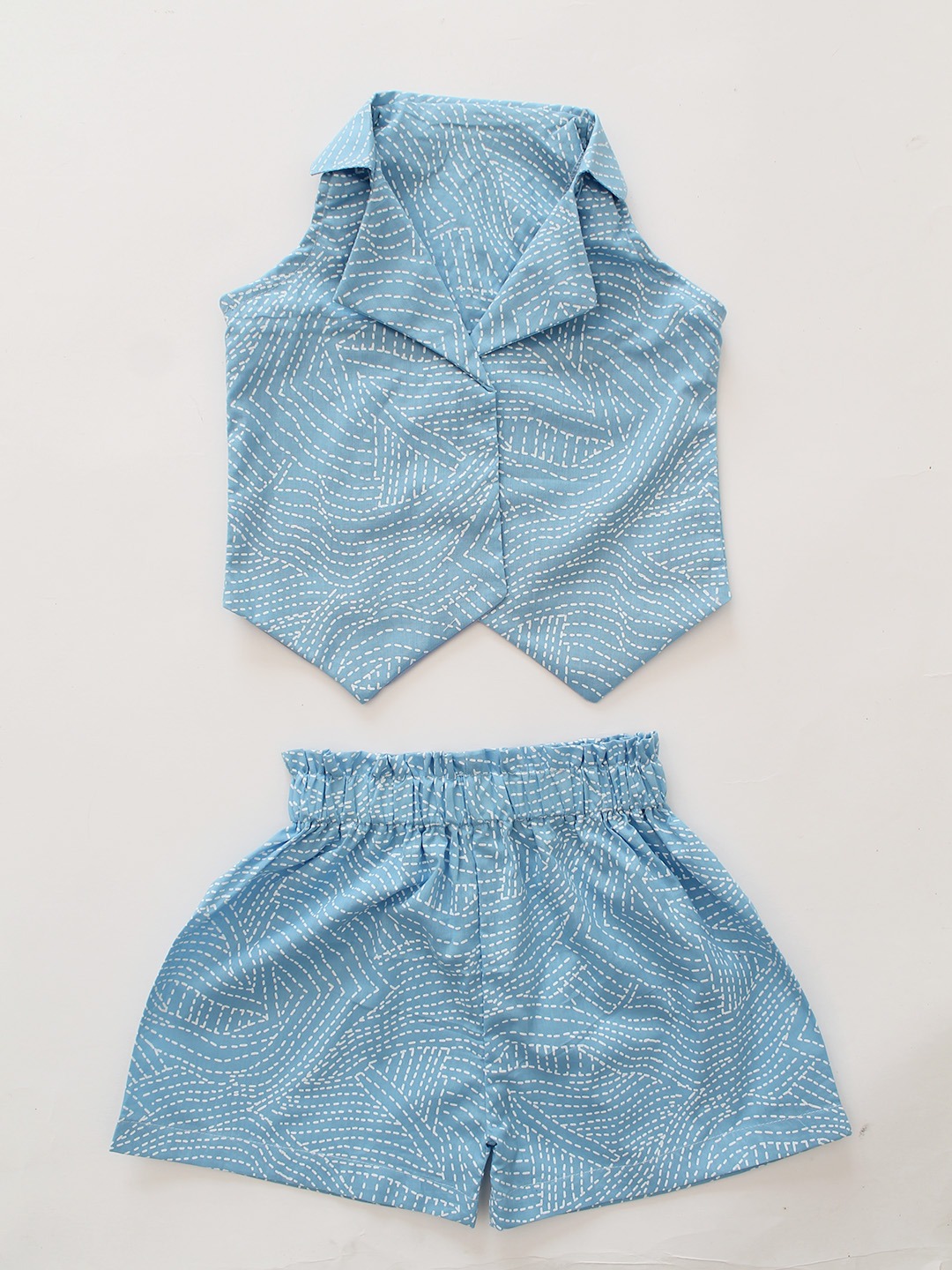 Qvink Cotton Sleeveless Printed Co-ord Set - Sky Blue