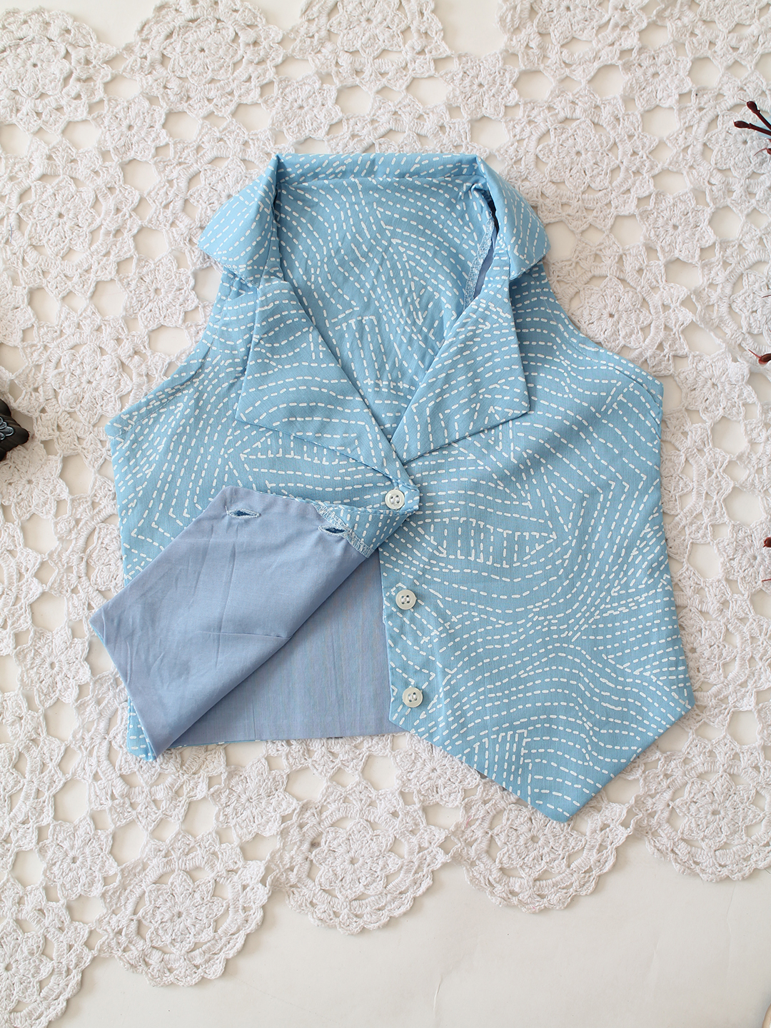 Qvink Cotton Sleeveless Printed Co-ord Set - Sky Blue