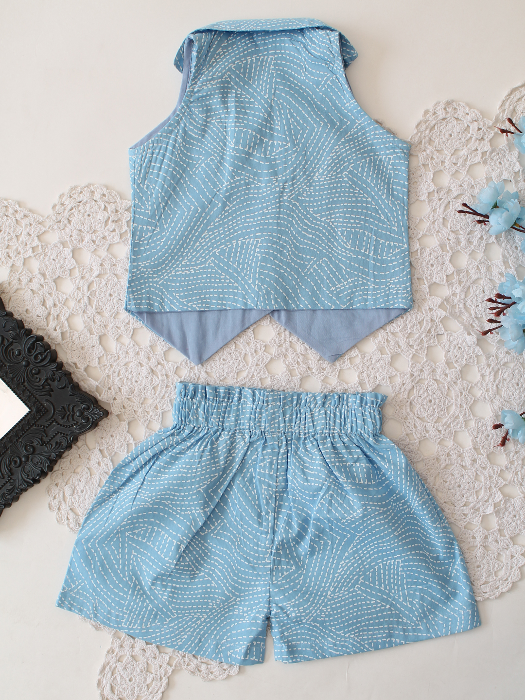 Qvink Cotton Sleeveless Printed Co-ord Set - Sky Blue