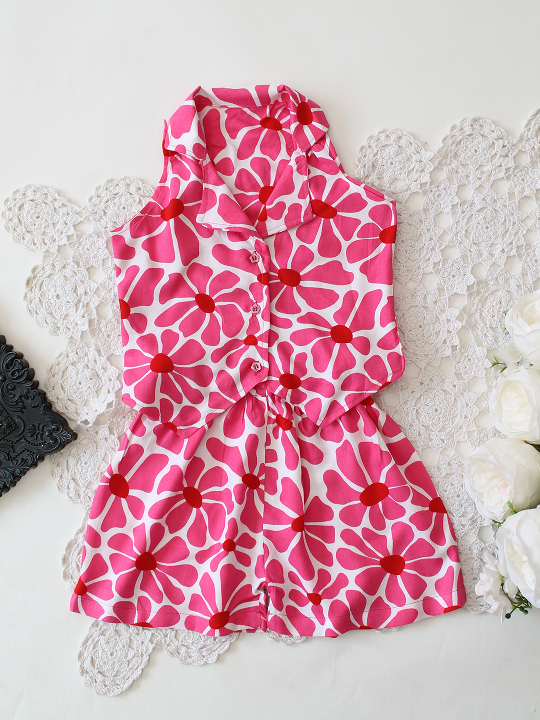 Qvink Cotton Sleeveless Floral Co-ord Set - Pink
