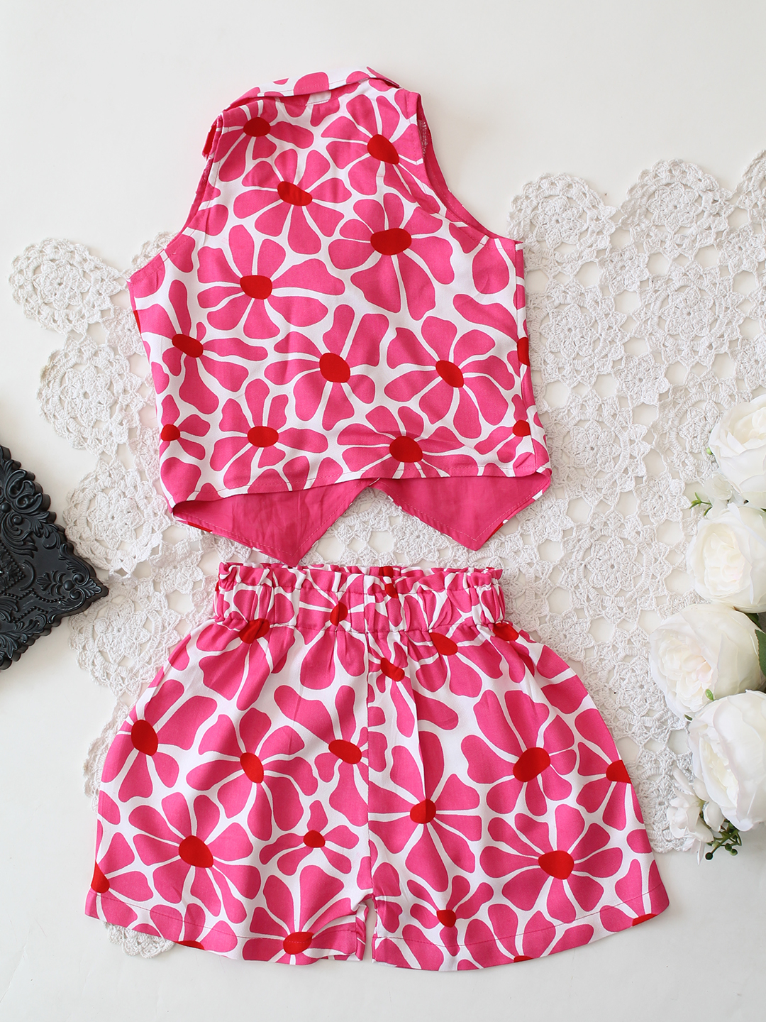 Qvink Cotton Sleeveless Floral Co-ord Set - Pink