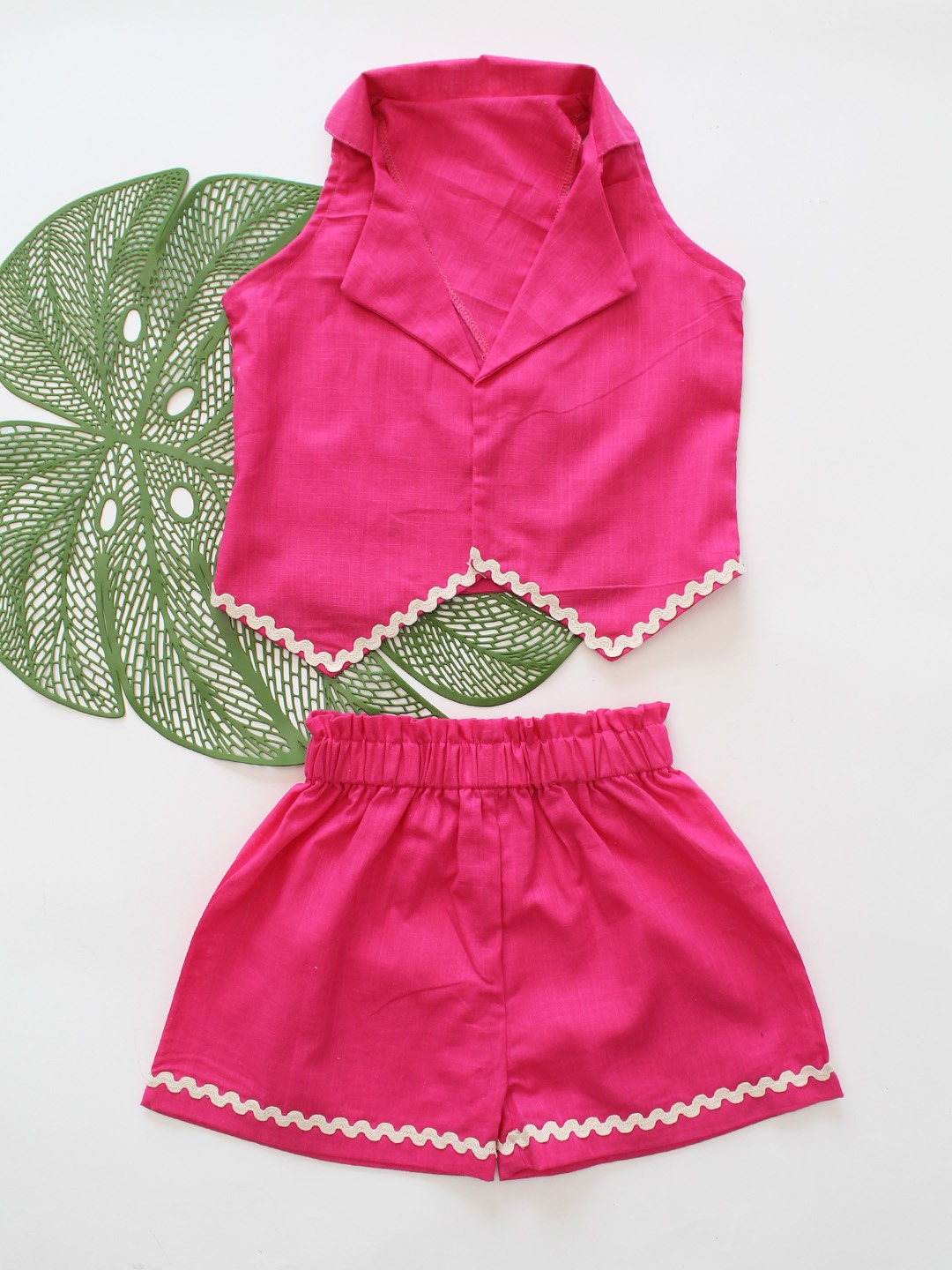 Qvink Cotton Sleeveless Lace Detailed Coordinated Set - Pink