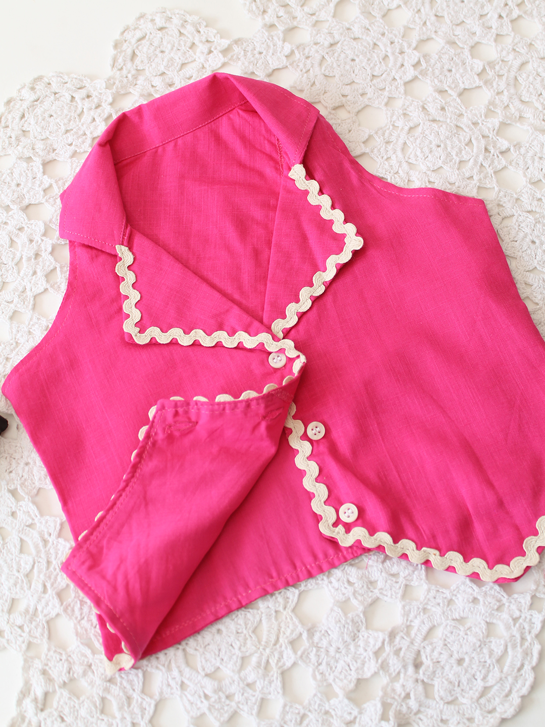 Qvink Cotton Sleeveless Lace Detailed Coordinated Set - Pink
