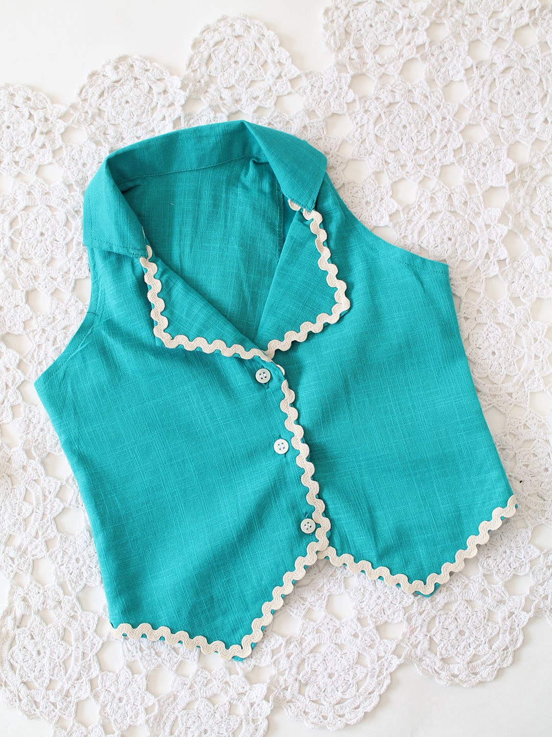 Qvink Cotton Sleeveless Lace Detailed Coordinated Set - Green