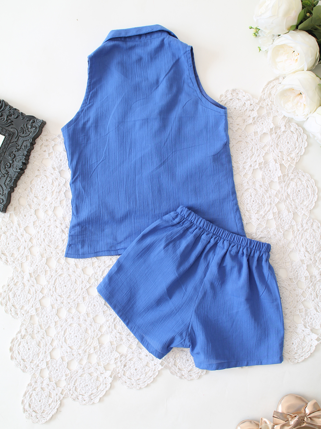Qvink Cotton Sleeveless Coordinated Set - Blue