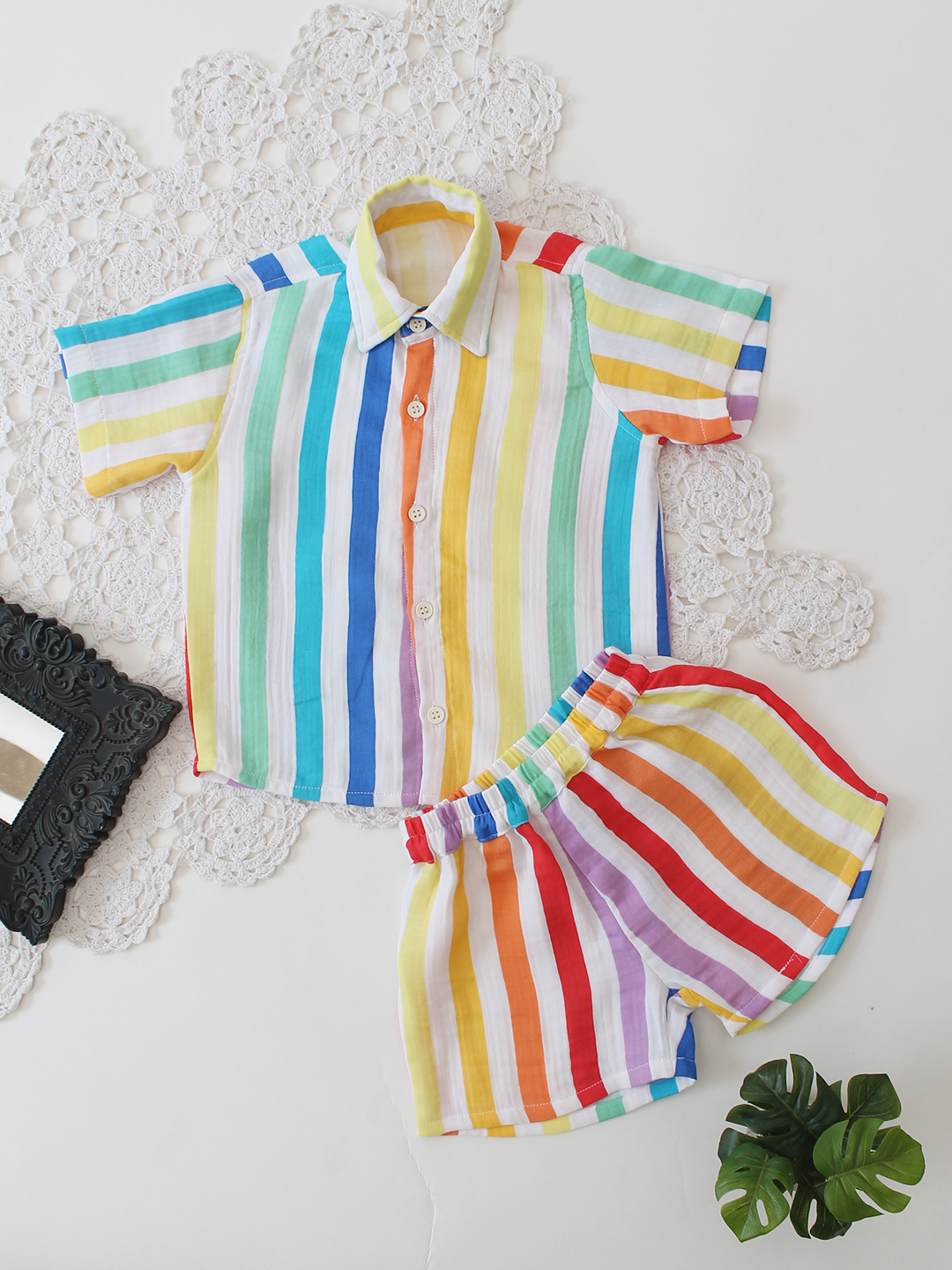 Qvink Cotton Half Sleeves Striped Coordinated Set - Multicolor