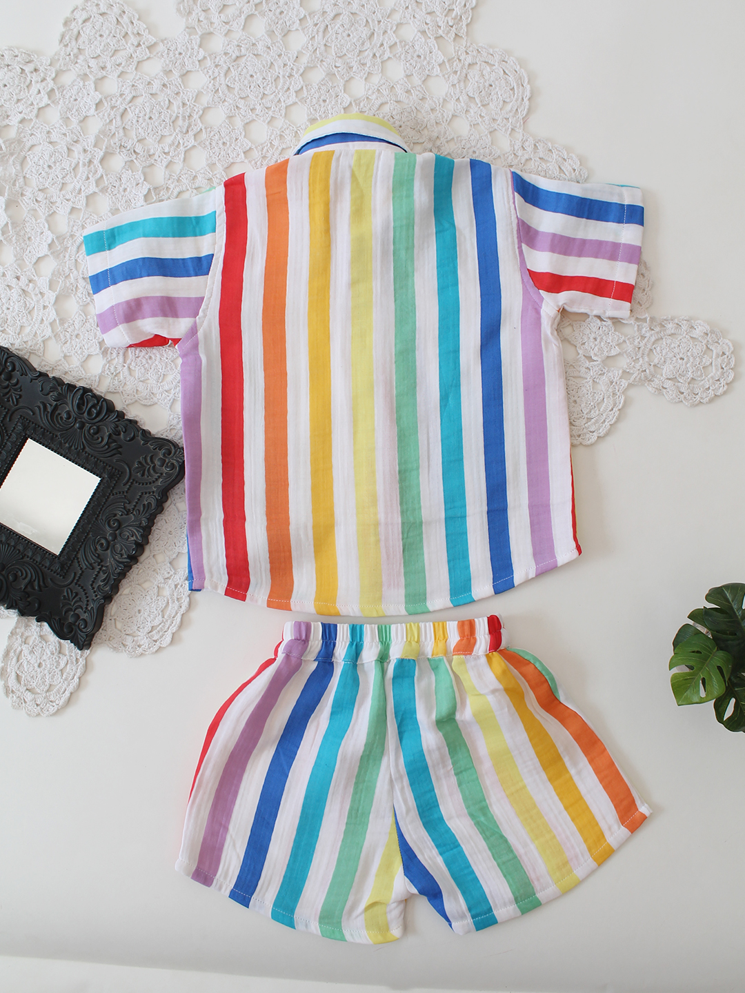 Qvink Cotton Half Sleeves Striped Coordinated Set - Multicolor