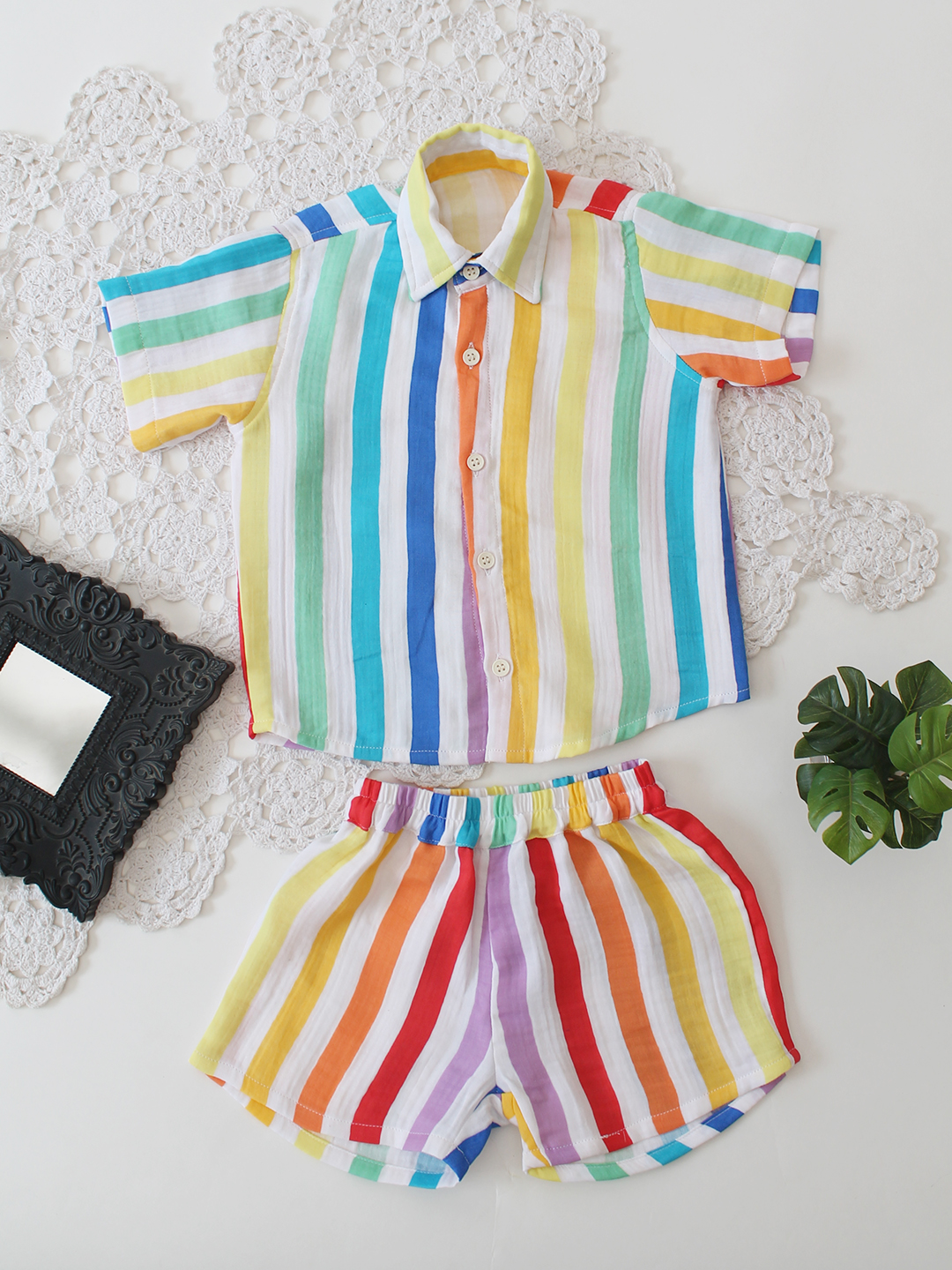 Qvink Cotton Half Sleeves Striped Coordinated Set - Multicolor