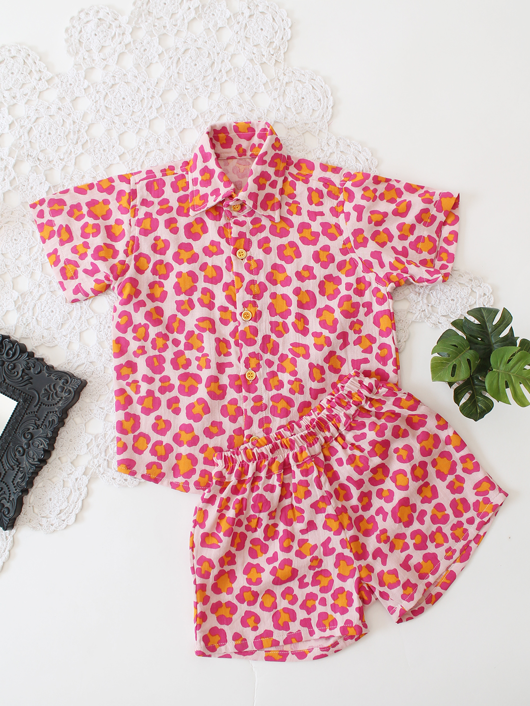 Qvink Cotton Half Sleeves Printed Coordinated Set - Pink