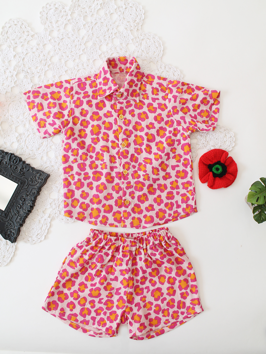 Qvink Cotton Half Sleeves Printed Coordinated Set - Pink