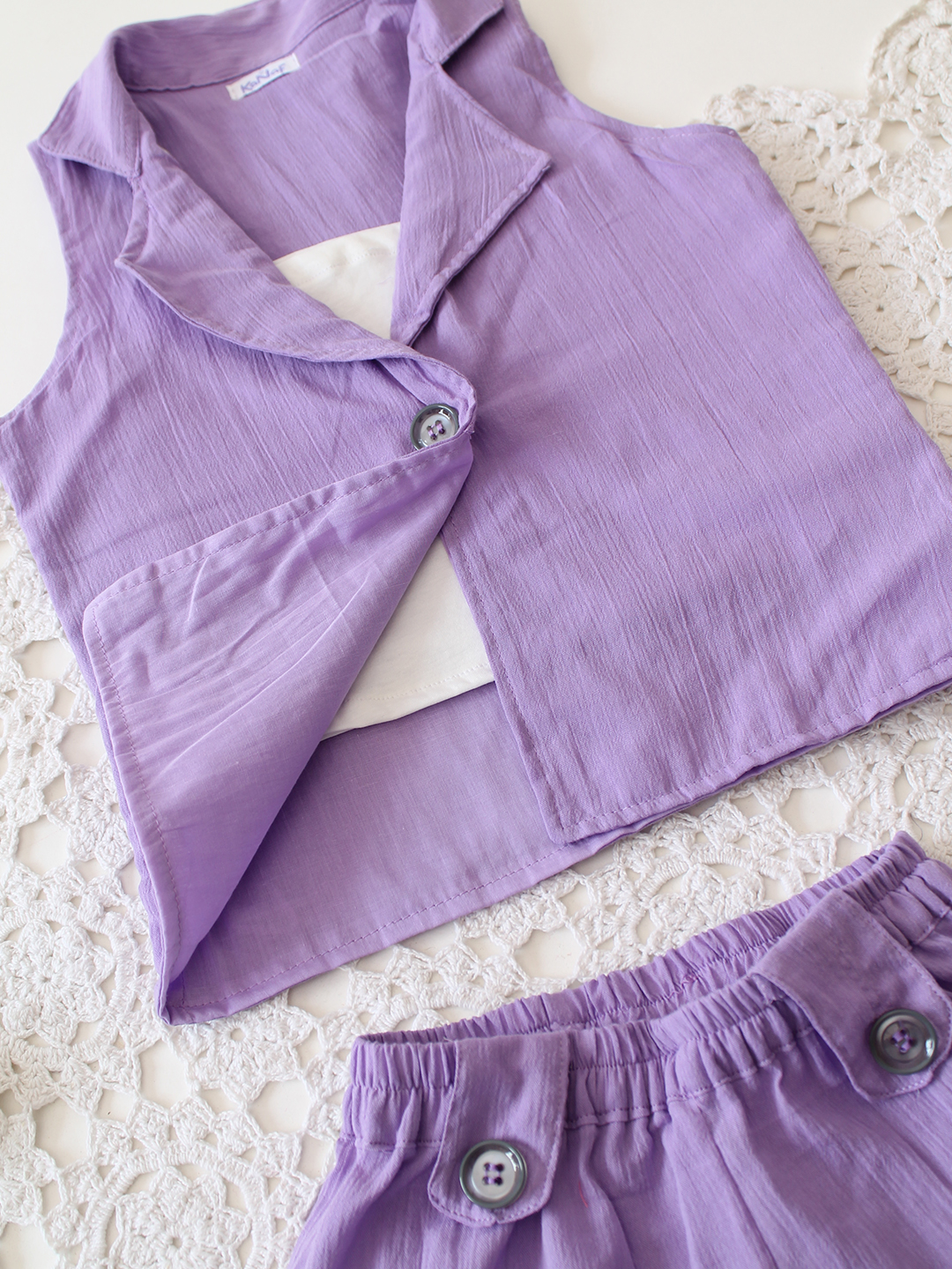 Qvink Cotton Sleeveless Coordinated Set - Lavender