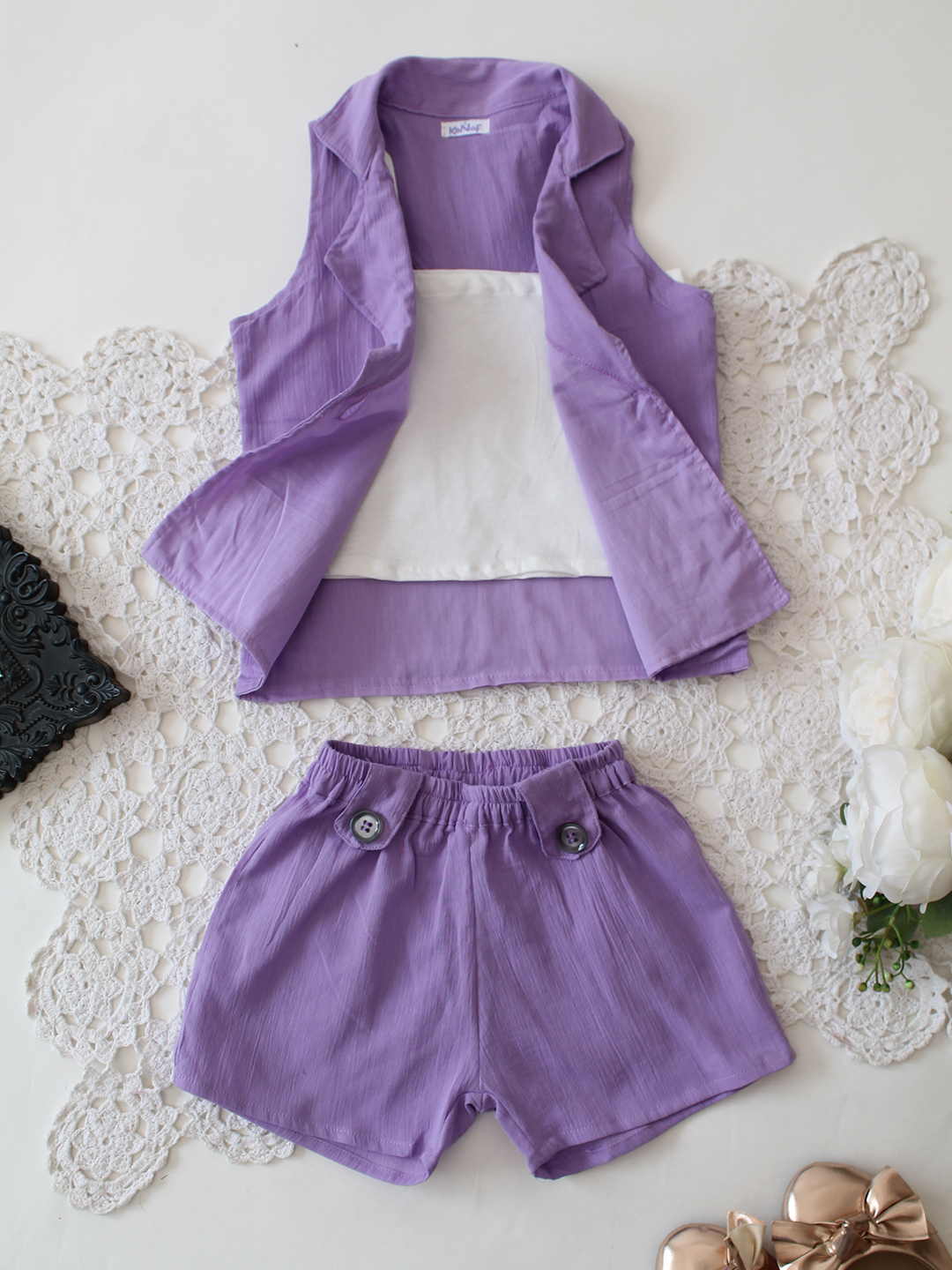 Qvink Cotton Sleeveless Coordinated Set - Lavender